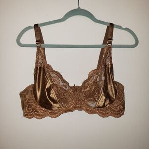 THE WOMAN WITHIN BRONZE LACE FULL COVERAGE BRA SIZE 42C VINTAGE